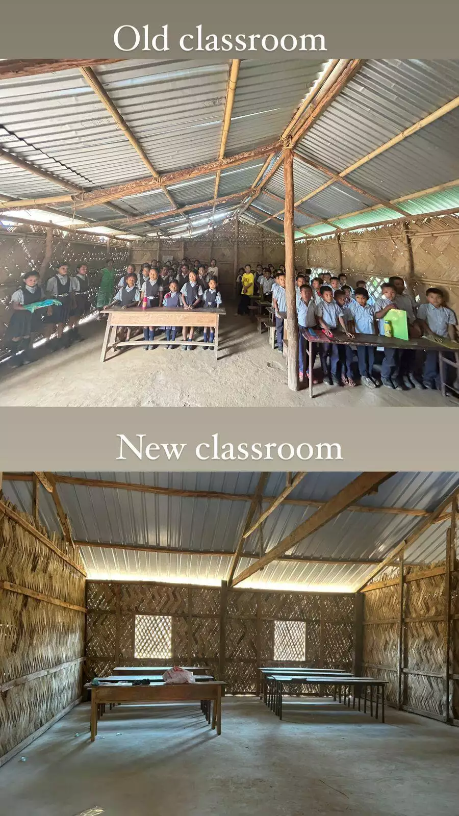 Old and New classrooms of the Ku mongrikani St. Joseph School, Chiringgro, Williamnagar, Meghalaya